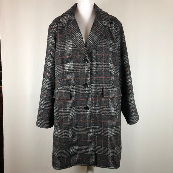 Liz Claiborne Y2K Plaid Coat w/ Removable Real Raccoon Fur Collar — Early 2000s - Picture 7 of 13